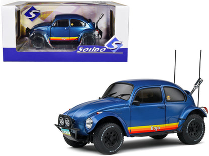 1975 Volkswagen Beetle Baja Blue Metallic with Stripes 1/18 Diecast Model Car by Solido  free shipping USA