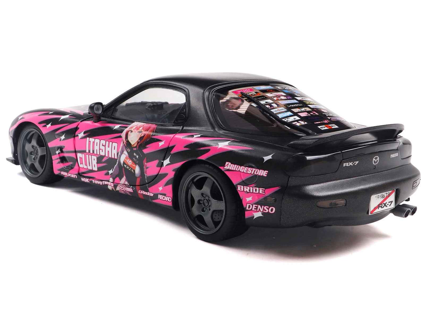 1994 Mazda RX7 (FDRS) RHD (Right Hand Drive) "Itasha Club" Black Metallic with Pink Graphics 1/18 Diecast Model Car by Solido