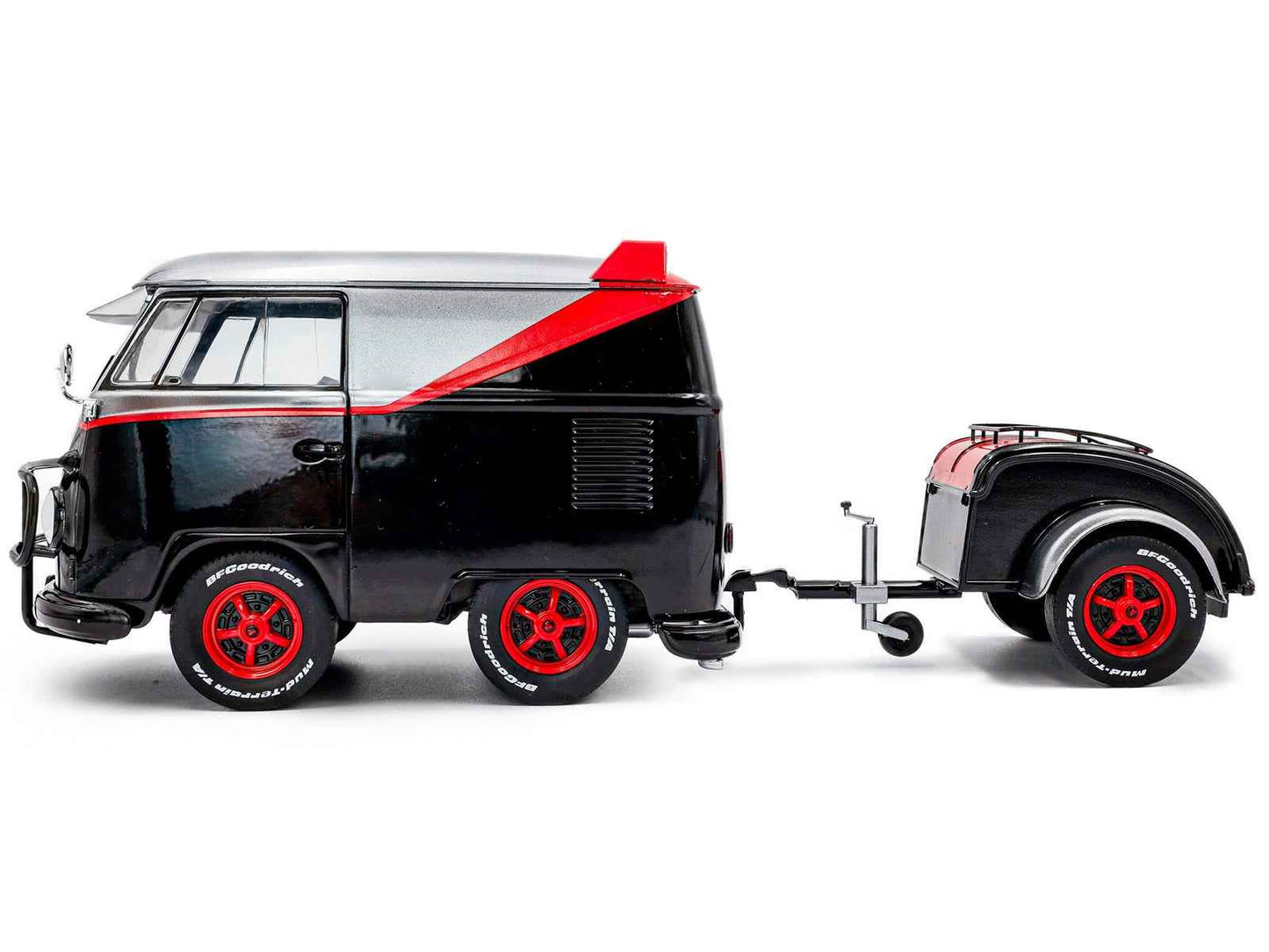 2024 Volkswagen Kool Kombi Sport Van with Trailer Black and Silver with Red Stripe 1/18 Diecast Model Car by Solido
