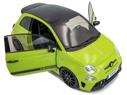 2023 Fiat F595 Abarth Verde Adrenalina Green with Black Top and Stripes 1/18 Diecast Model Car by Solido