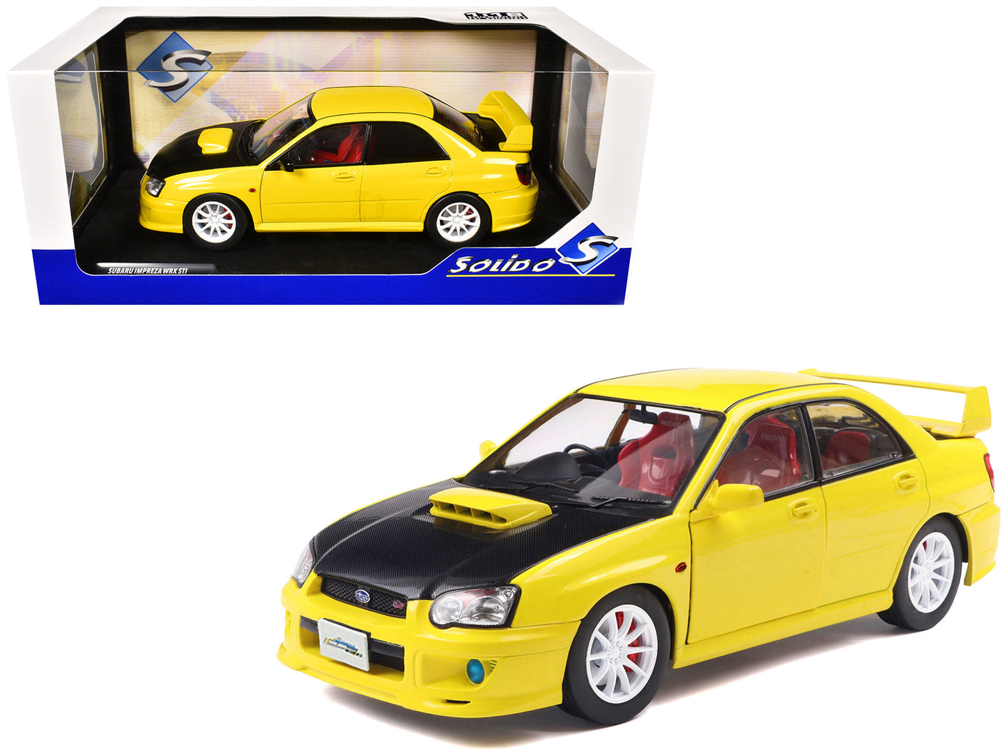 2003 Subaru Impreza WRX STI RHD (Right Hand Drive) Yellow with Carbon Hood 1/18 Diecast Model Car by Solido  free shipping USA