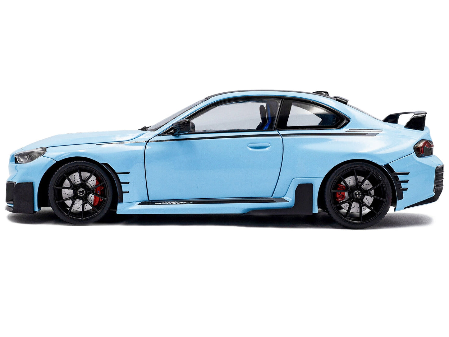 2024 BMW M2 Performance Parts Zandvoort Blue with Carbon Top and Black Stripes 1/18 Diecast Model Car by Solido
