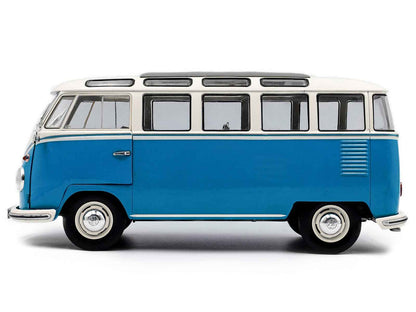 1962 Volkswagen T1 Samba Bus Baby Blue and White 1/18 Diecast Model Car by Solido