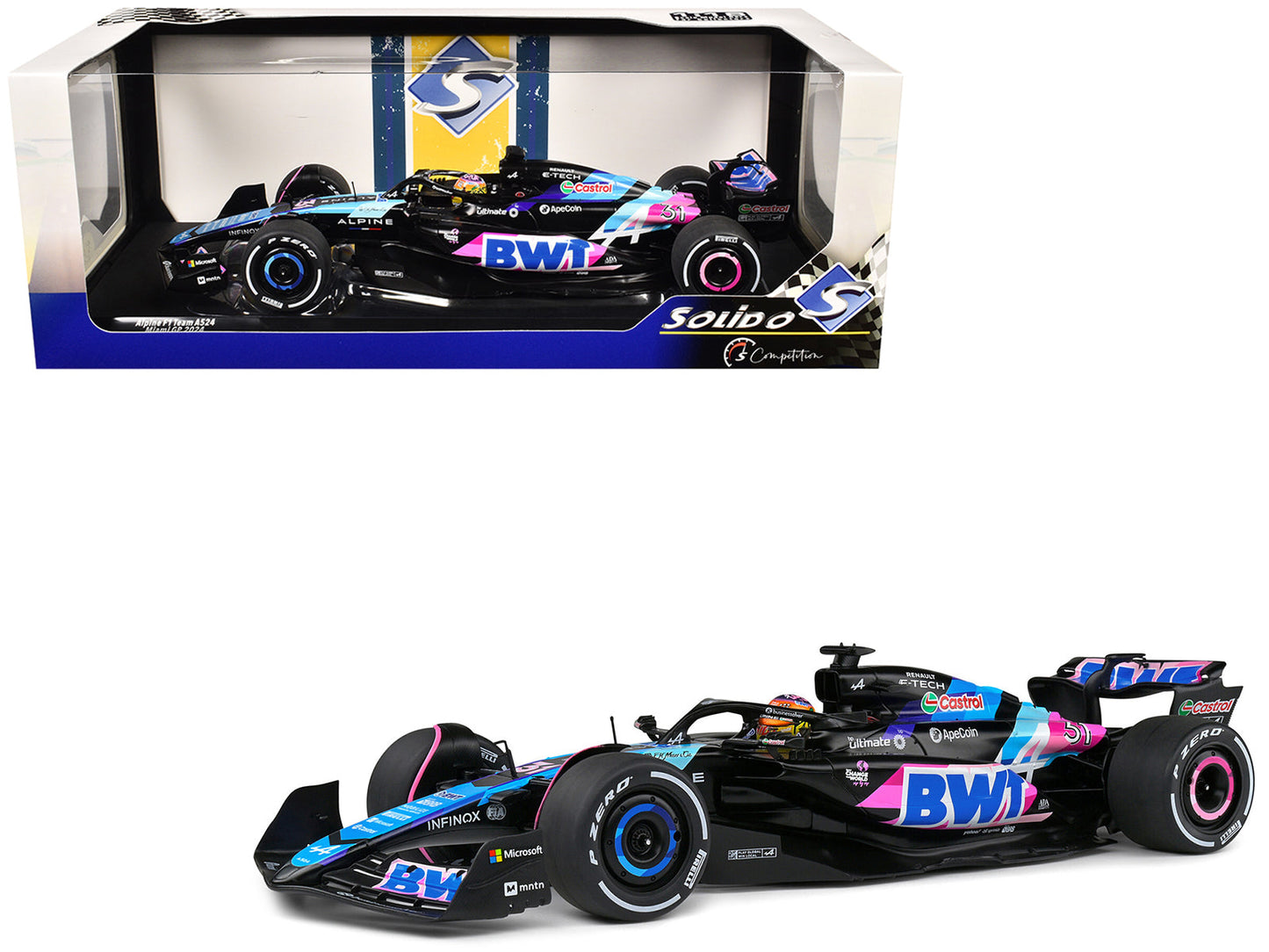 Alpine A524 #31 Esteban Ocon "BWT" Formula One F1 Miami GP (2024) "Competition" Series 1/18 Diecast Model Car by Solido  free shipping USA
