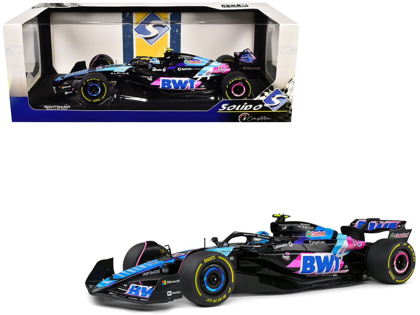 Alpine A524 #10 Pierre Gasly "BWT" Formula One F1 Monaco GP (2024) "Competition" Series 1/18 Diecast Model Car by Solido  free shipping USA