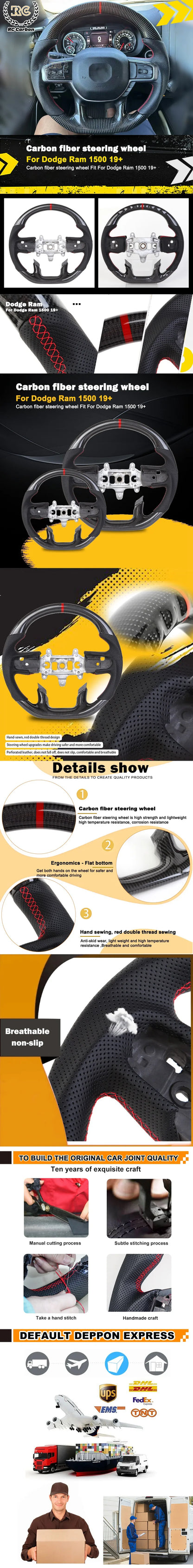 Heated Real Carbon Fiber Steering Wheel Suit For Dodge RAM 1500 2500 2019 2020 2021 Car Steering Wheel（NOT For TRX)