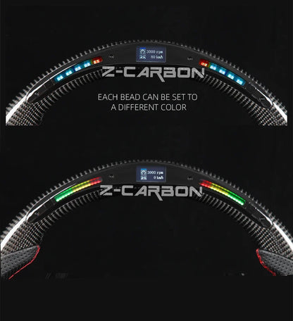 For Nissan 350Z Z33 2003-2008 LED Steering Wheel Carbon Fiber Perforated Leather Steering Wheel Flat Bottom Red Stitching