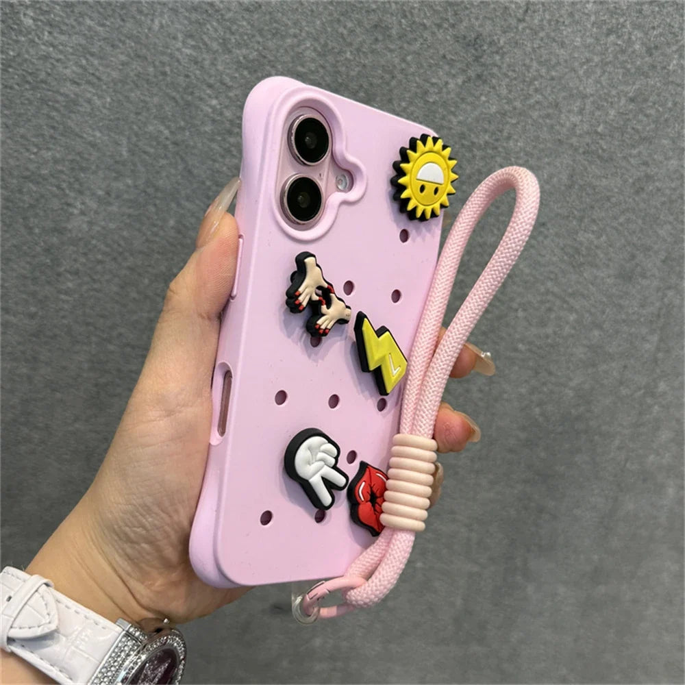 Diy Charms Holes Liquid Silicone Soft Case for iPhone