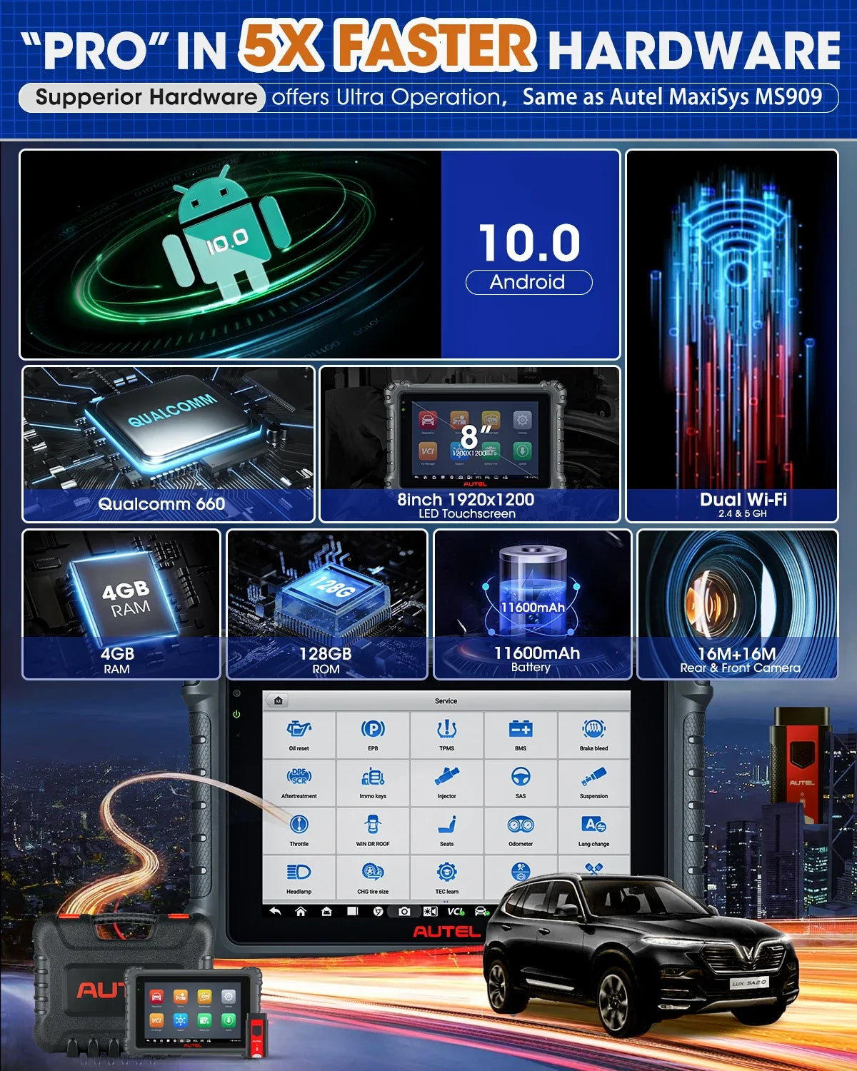 Autel MK906 PRO MK906Pro Автомобильный диагностический инструмент с аппаратным обеспечением ультра-уровня, обслуживанием 36+