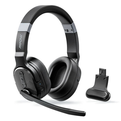 Mpow E65 2 in 1 Wireless Headphones Bluetooth 5.3 Dual/Single Office Headset with Microphone&Mute Switch 35H for Trucker Driver