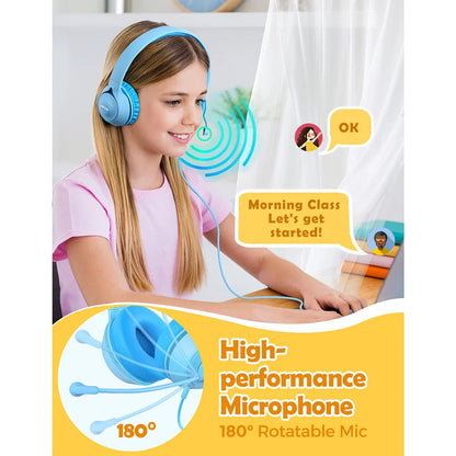 Mpow LH1 Kids Headphones with Microphone,Safe Volume Limiter 94dB,3.5mm Jack On-Ear Headset for Children Teens Girls Boys School
