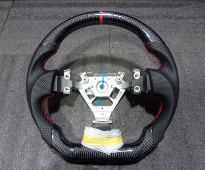 For Nissan 350Z Z33 2003-2008 LED Steering Wheel Carbon Fiber Perforated Leather Steering Wheel Flat Bottom Red Stitching