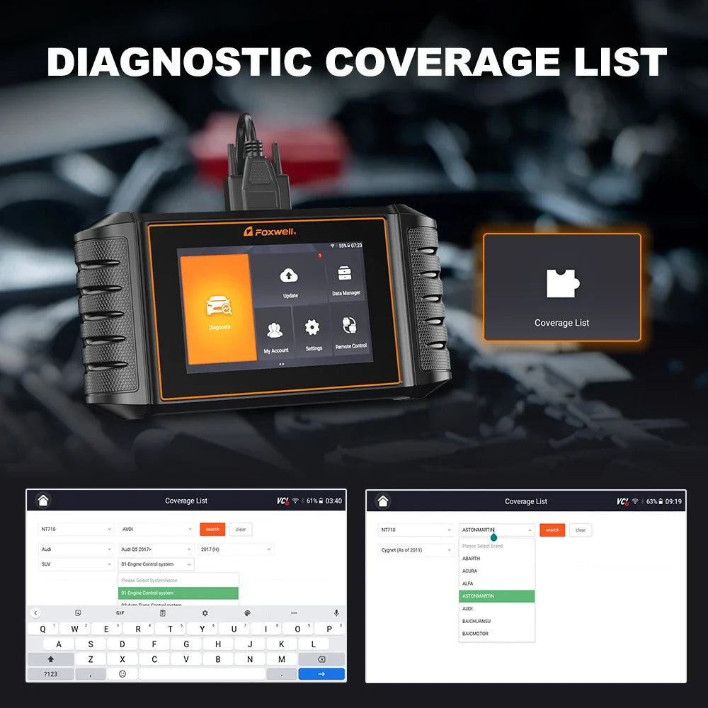 FOXWELL NT710 For VAG VW Audi Seat Bidirectional Car OBD2 Scanner Car Diagnostic ECU Coding All System A/F Adjust IMMO 30+ Reset
