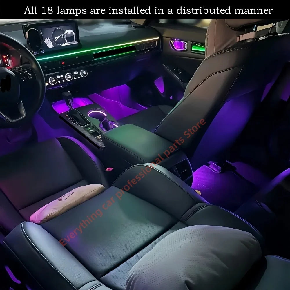 Car 64-color Dynamic Ambient light for Honda Civic Door LED LCD Trim Interior light modification Button APP control mode