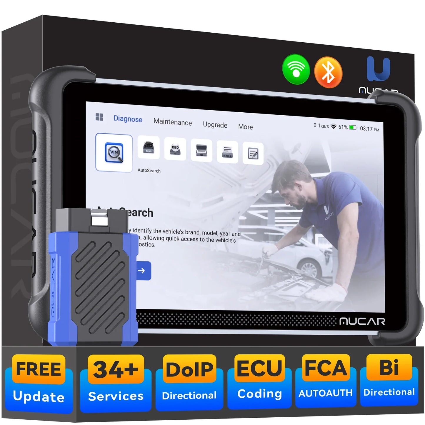 MUCAR 892BT OBD2 Scanner CANFD&DOIP All System Diagnostic Tool, Bi-Directional ECU Coding, 34 Reset Lifetime Free for all Cars