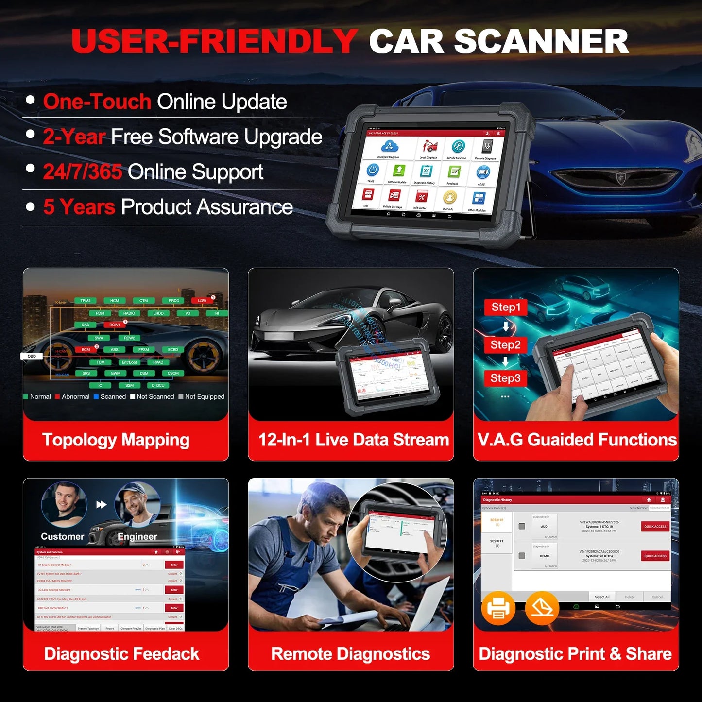 LAUNCH X431 PRO3 ACE Car OBD2 Diagnostic Tool Auto Bidirectional Scan Tool CAN FD & DoIP,FCA SGW,ADAS with 2-Year Free Update