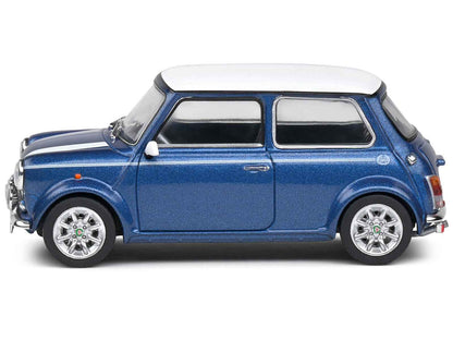 1994 Mini Cooper Sport Tahiti Blue Metallic with White Top and Stripes 1/43 Diecast Model Car by Solido