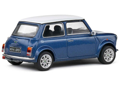 1994 Mini Cooper Sport Tahiti Blue Metallic with White Top and Stripes 1/43 Diecast Model Car by Solido