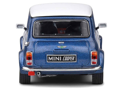 1994 Mini Cooper Sport Tahiti Blue Metallic with White Top and Stripes 1/43 Diecast Model Car by Solido