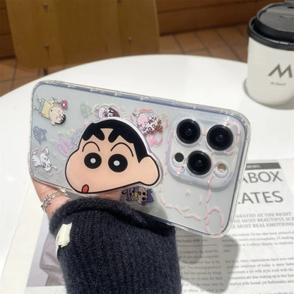 3D Comic Cute Campus Daily Learning Crayon Shin-chan Holder Cartoon Phone Case For iPhone