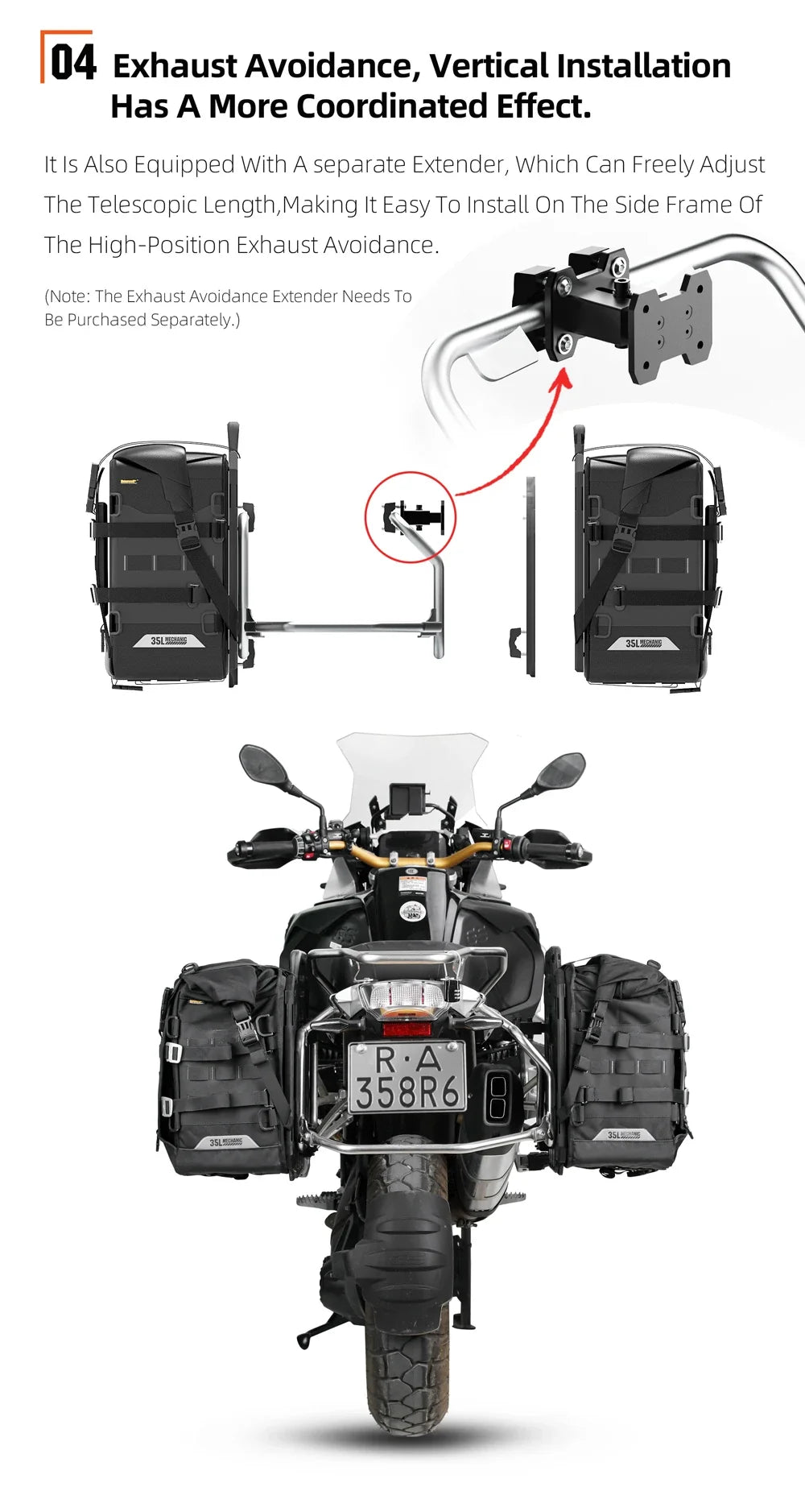 Rhinowalk Motorcycle Side Bag 35L Waterproof Quick Release Saddle Bag For BMW R1300GS R1250GS R1200GS S1000XR Motorbike Luggage