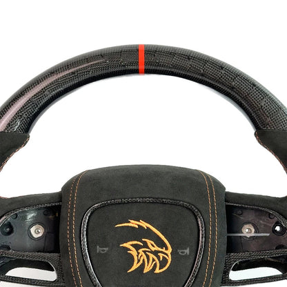 Carbon Bos Carbon Fiber Steering Wheel Perforated Leather for Dodge Challenger Charger SRT HELLCAT Steering Wheel DIY Color New