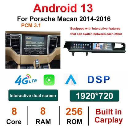 Double Interactive Screen Android 13 8+128G car radio Car Multimedia Stereo For Porsche Macan 2014-2018 DSP 360 Navigation
