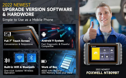 FOXWELL NT809BT OBD2 Bluetooth Automotive Scanner All System BiDirectional Scan Tool 30+ Reset OBD2 Code Reader Diagnostic Tool
