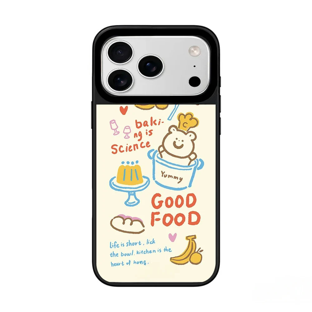 Cartoon Chef Bear Mirror Surface Black Border Magnetic Phone Case For iPhone