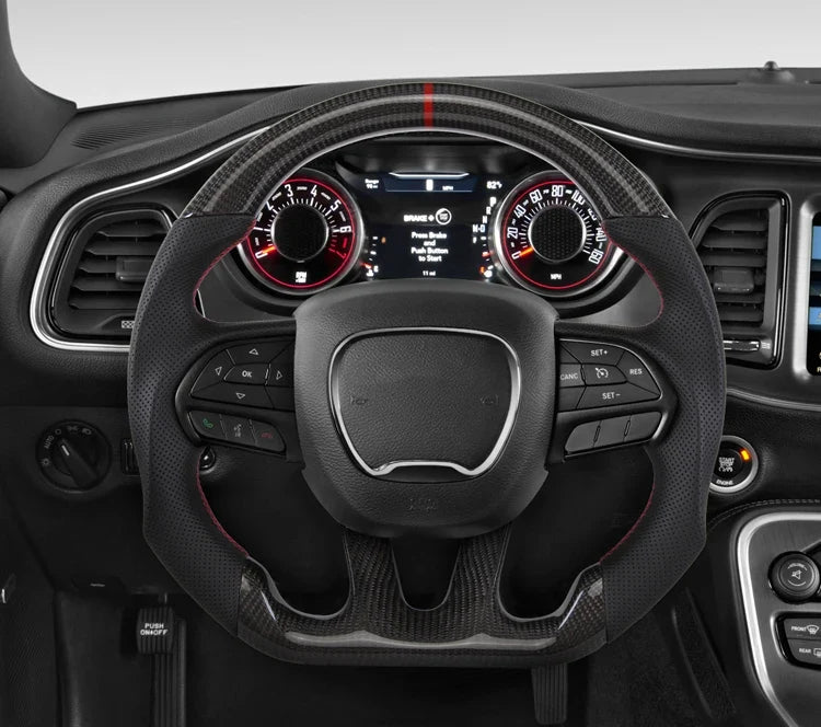 Carbon Fiber Steering Wheel For Dodge Challenger Charger 2015-2022 Alcantara LED Racing Steering Wheel Customized Perforated