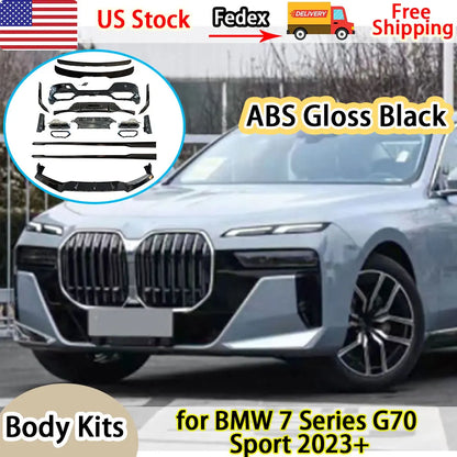 ABS Body Kits Three section Front Lip Rear Lip Top Wing Tail Wing Side Skirt Black Throat for BMW 7 Series G70 Sport 2023+