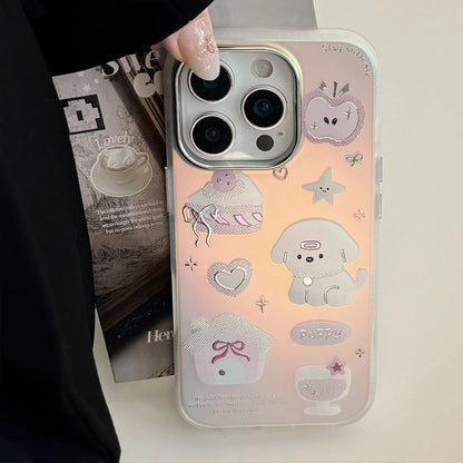 Korean Gilding Cartoon Dessert Puppy Laser Plating Phone Case For iPhone