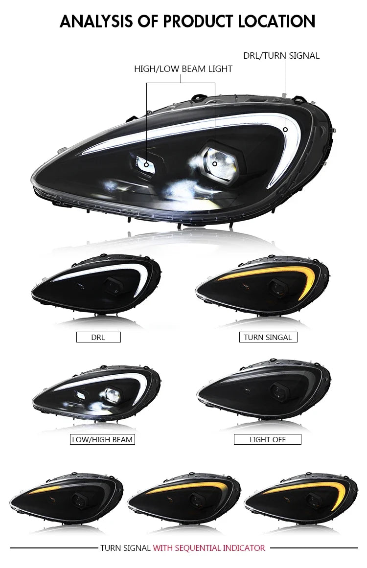 TT-ABC Modified LED Headlight For Chevrolet Corvette C6 2005-2013 Head Lamp With Porsche Design Sequential Turn Signal Assembly