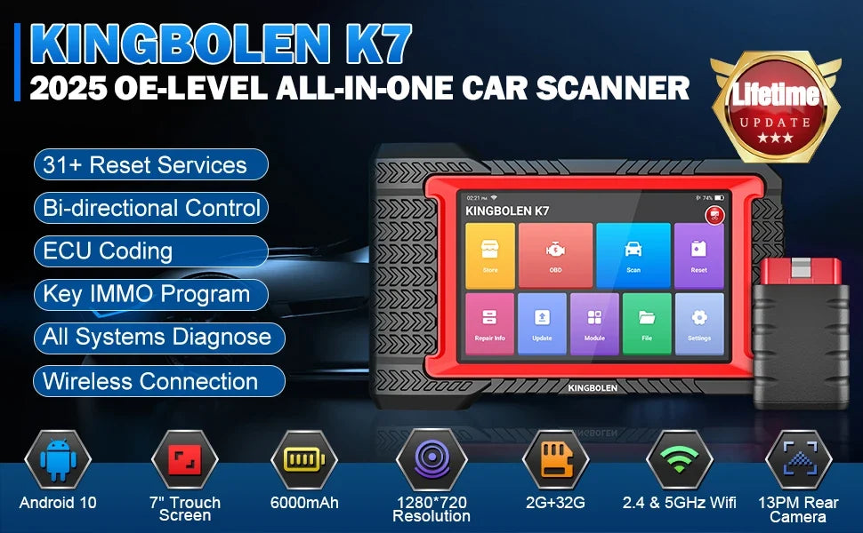 KINGBOLEN K7 Car Diagnostic Tools All System ECU Coding Bidirectionnal 28 Service FCA OBD2 Scanner Lifetime Free Update PK MAX 2
