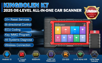 KINGBOLEN K7 Car Diagnostic Tools All System ECU Coding Bidirectionnal 28 Service FCA OBD2 Scanner Lifetime Free Update PK MAX 2