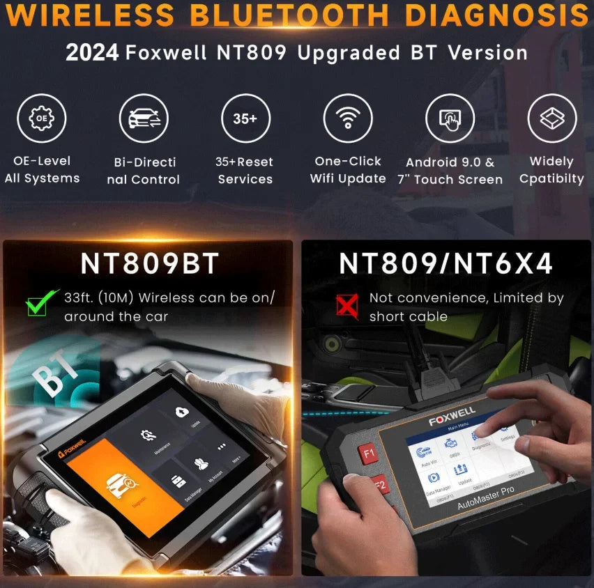 FOXWELL NT809BT OBD2 Bluetooth Car Diagnostic Tool All System Bi-Directional Test 30+ Reset Code Reader OBD2 Scanner Tool