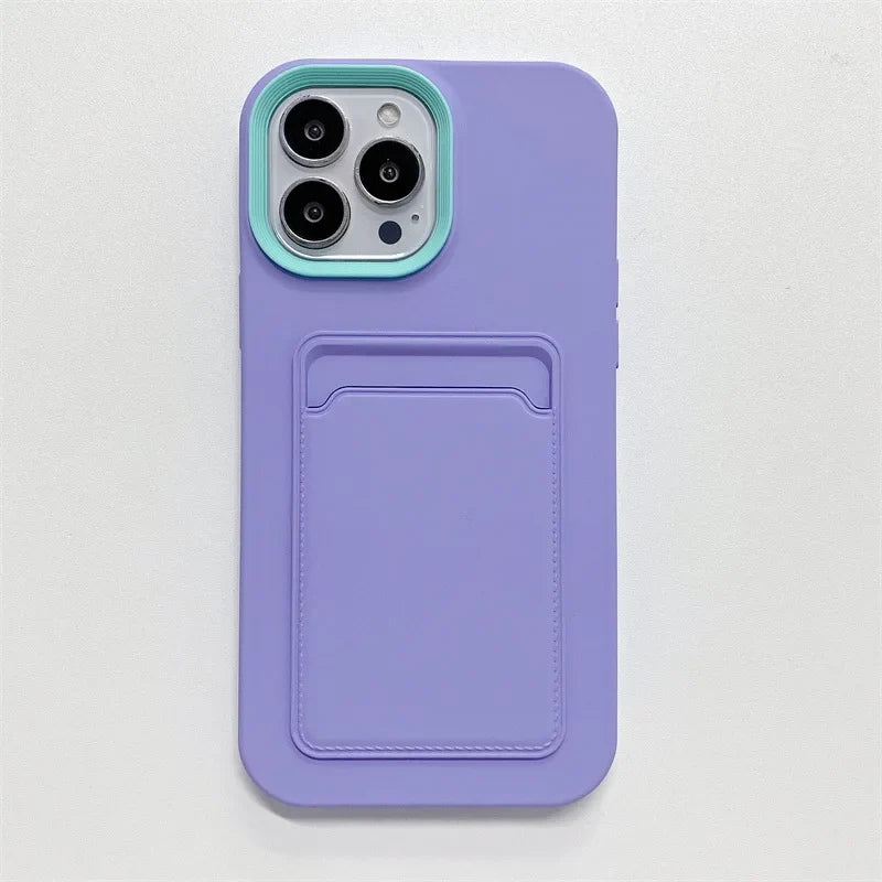 3 in 1 Card Holder Wallet Solid Color Skin Feel Phone Case For iPhone
