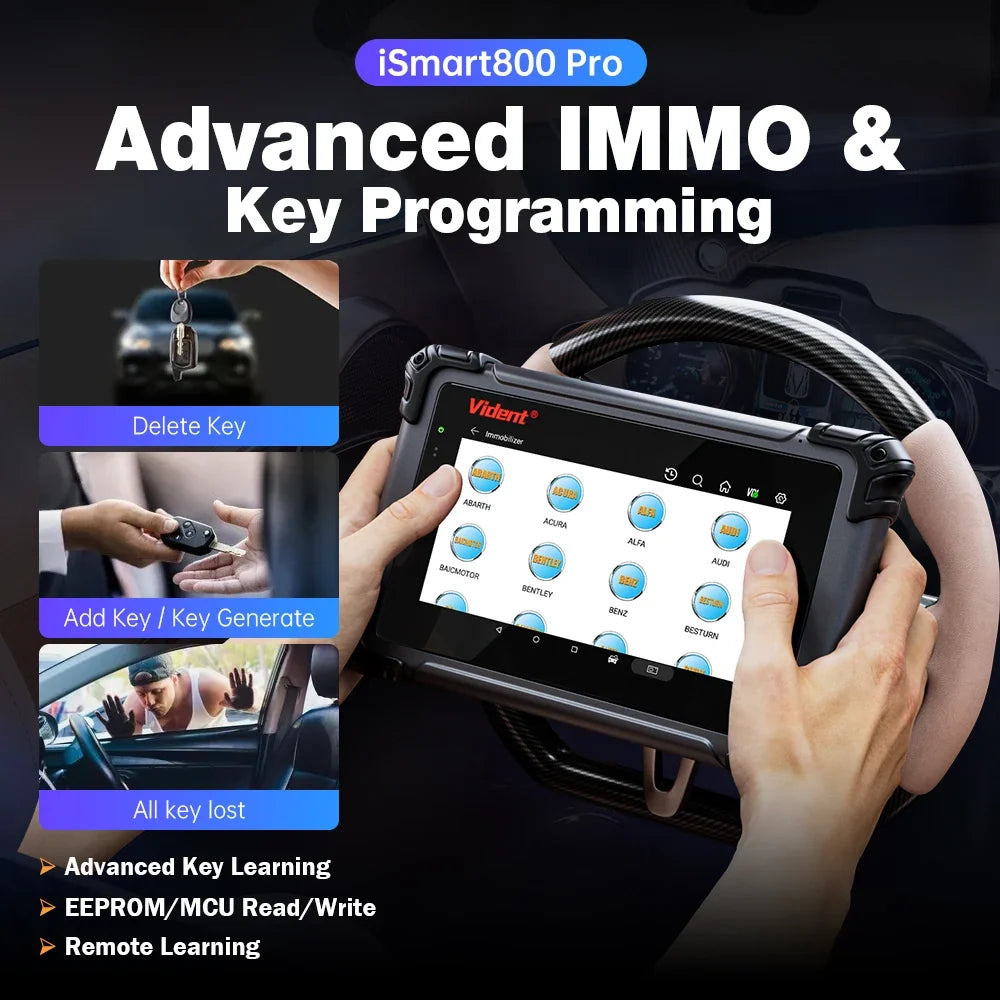 Vident iSmart800Pro Car Scanner All System Diagnosis 40 Reset Function OBDII Full Function Key Fob Programming Scanner Tool