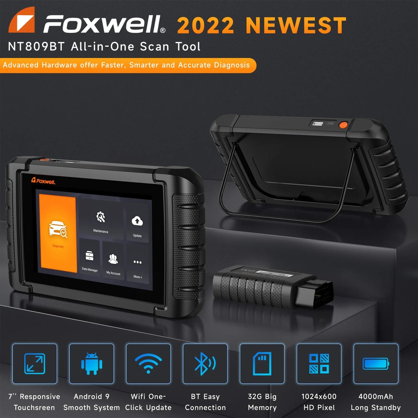 FOXWELL NT809BT OBD2 Bluetooth Car Diagnostic Tool All System Bi-Directional Test 30+ Reset Code Reader OBD2 Scanner Tool