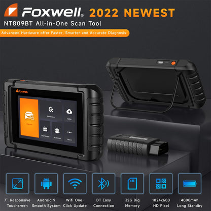 FOXWELL NT809BT OBD2 Bluetooth Car Diagnostic Tool All System Bi-Directional Test 30+ Reset Code Reader OBD2 Scanner Tool