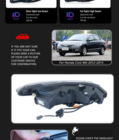 TYPY Car Lights For Honda Civic 8th FD2 Headlight 2012-2015 LED Projetor head Lamp Daytime Running Light Automotive Accessories
