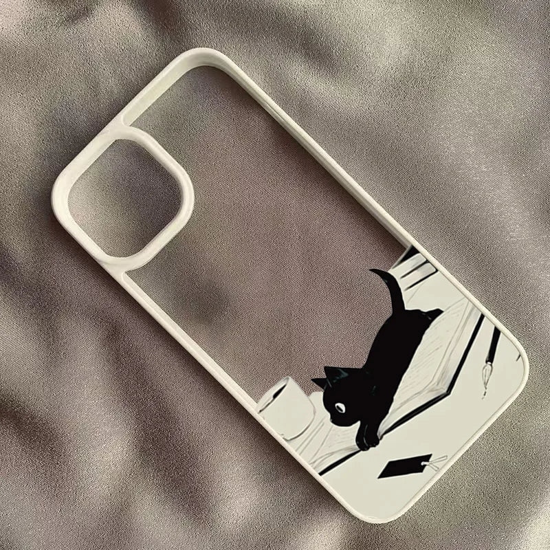 Cute Black Cat Pattern Hard Clear Phone Case