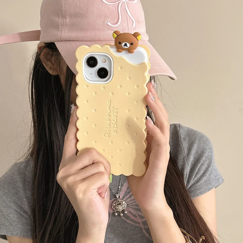 Funny Rilakkuma Bear Sandwich Biscuit Case Soft Silicone Phone Case