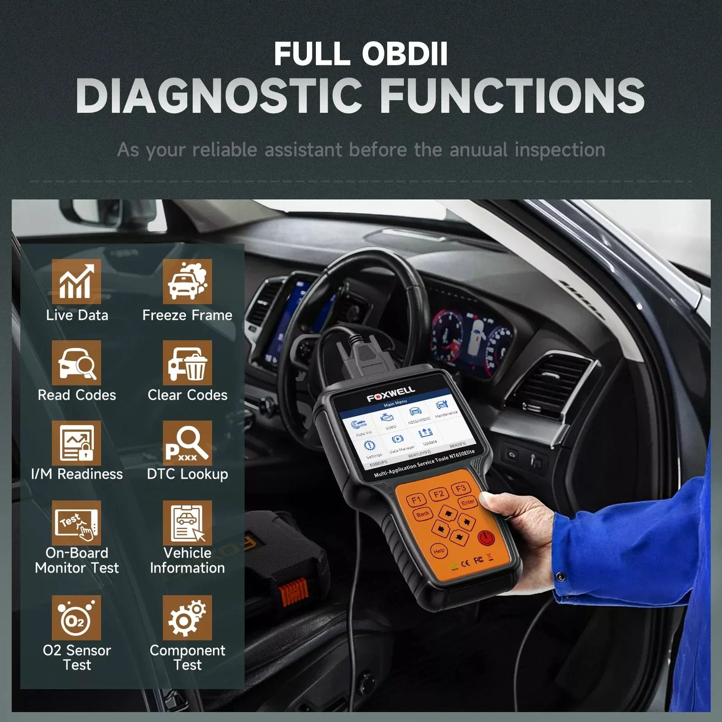 FOXWELL NT650 Elite OBD2 Scanner Diagnostic Tool ABS Airbag SAS EPB Oil A/F Reset Car Ananlyzer OBDII 3 System Automotive Tester