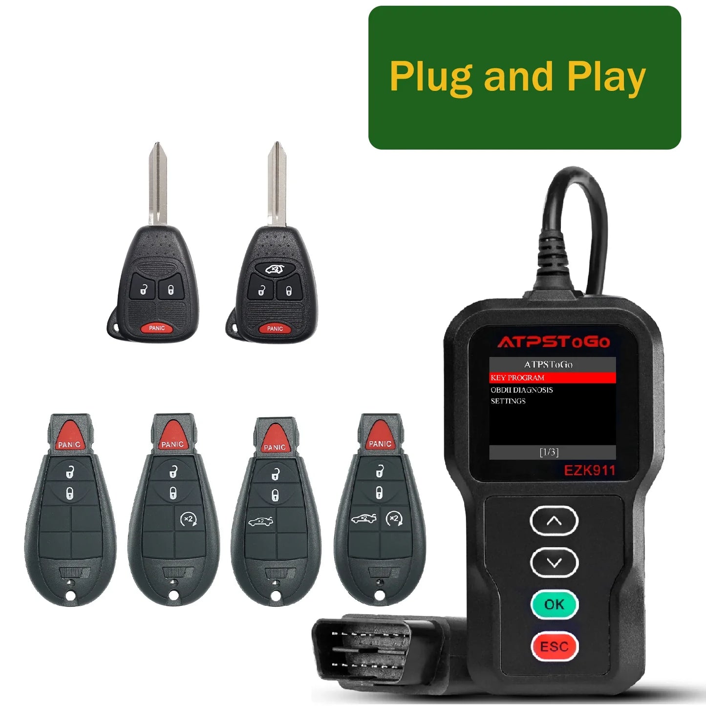 ATPSTOGO New Replacement Remote Key fob and Programmer tool For 2007-2017 Dodge Ram 1500 2500 3500 programming key fob GQ4-53T