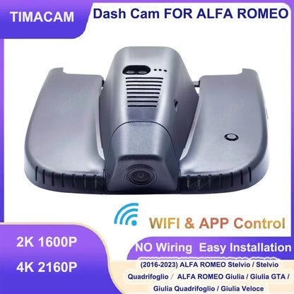 TIMACAM 4K Dash Cam 2K Car DVR Camera for ALFA ROMEO Stelvio Quadrifoglio Giulia Quadrifoglio GTA Veloce 2016-2023 Easy Install