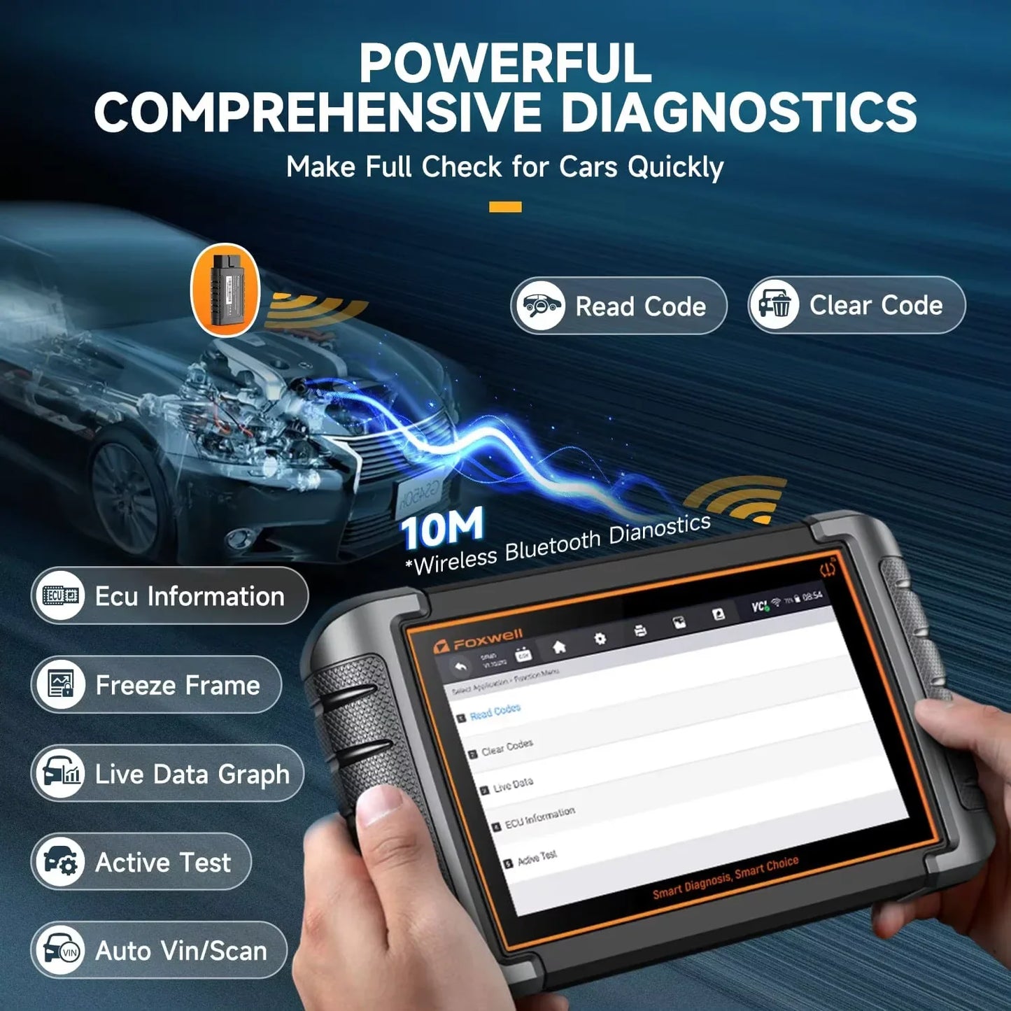 FOXWELL NT809BT OBD2 Bluetooth Car Diagnostic Tool All System Bi-Directional Test 30+ Reset Code Reader OBD2 Scanner Tool