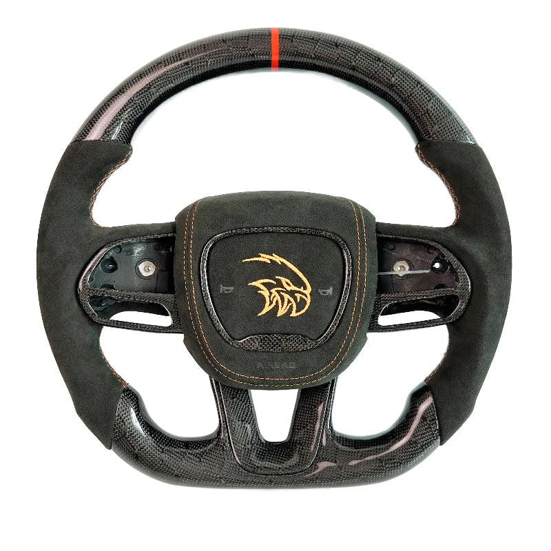 Carbon Bos Carbon Fiber Steering Wheel Perforated Leather for Dodge Challenger Charger SRT HELLCAT Steering Wheel DIY Color New
