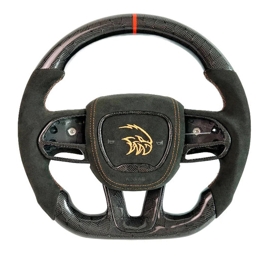 Carbon Bos Carbon Fiber Steering Wheel Perforated Leather for Dodge Challenger Charger SRT HELLCAT Steering Wheel DIY Color New