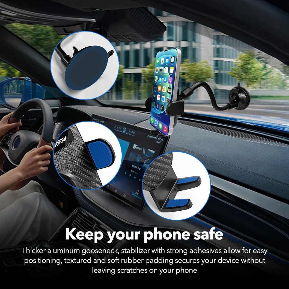 Mpow CA158 Universal Car Phone Mount Windshield Dashboard Car Phone Holder with Long Gooseneck for iPhone 14 15 Plus Max Samsung